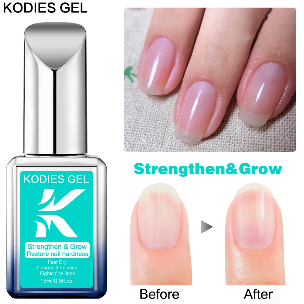 KODIES GEL Nail Strengthener Growth Restore Hardener Clear Nail Polish Base Coat Fast Dry 15ML Strong Repair Nail Art Treatment