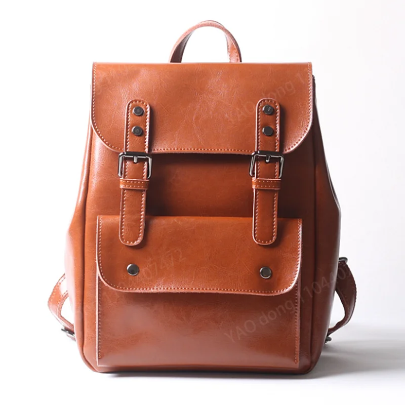 Yao Dong New leather backpack women's cowhide male and female lovers backpack large travel retro leisure bag