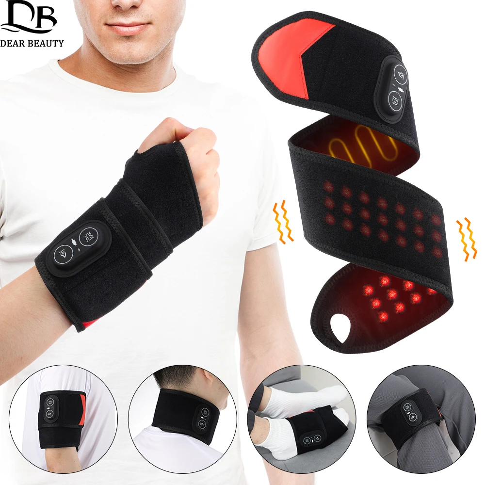 

Red Light Therapy Wrist Protector 660nm 850nm LED Infrared Heating Pad Wrist Wrap 3 Levels Vibration Hand Massager Brace