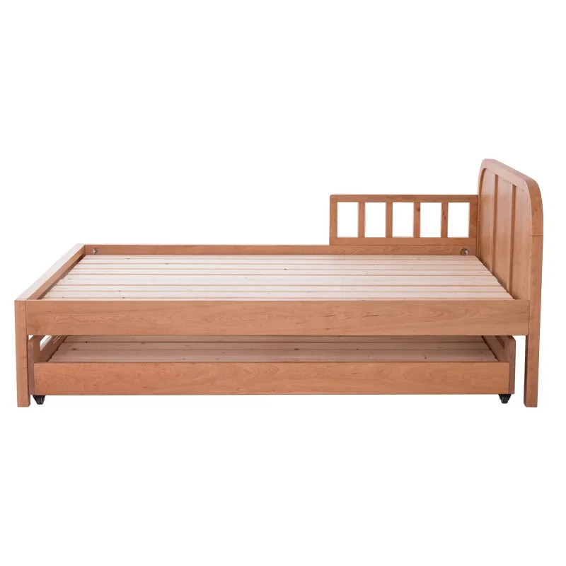

Modern simple cherry wood all solid wood children's trailer with guardrail high and low child and mother bed solid wood push-pul