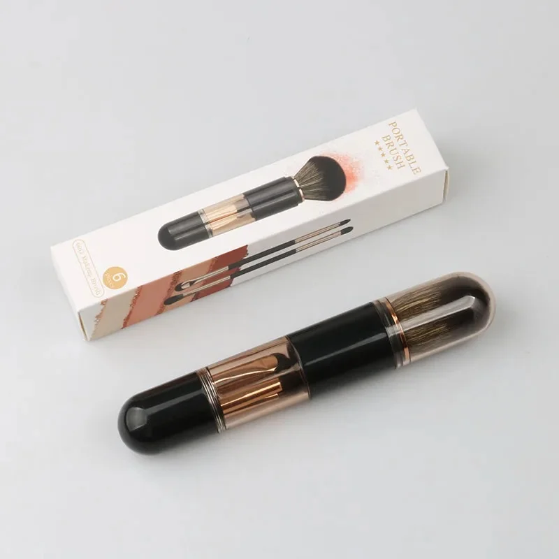 6-in-1 Double Sided Makeup Brush Kit Retractable Portable Mini Travel Cosmetic Brush Eco-Friendly Vegan Synthetic Bristles