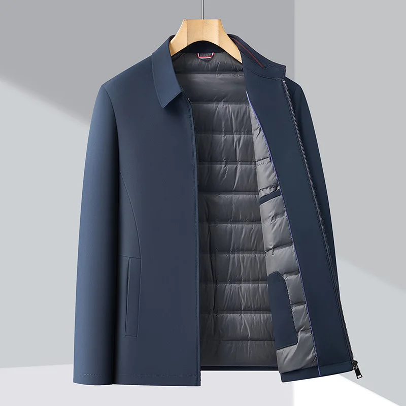 

Мужской пуховик в деловом стиле, легкое зимнее пальто на белом утином пуху для папы среднего возраста зимняя куртка мужская JK-186