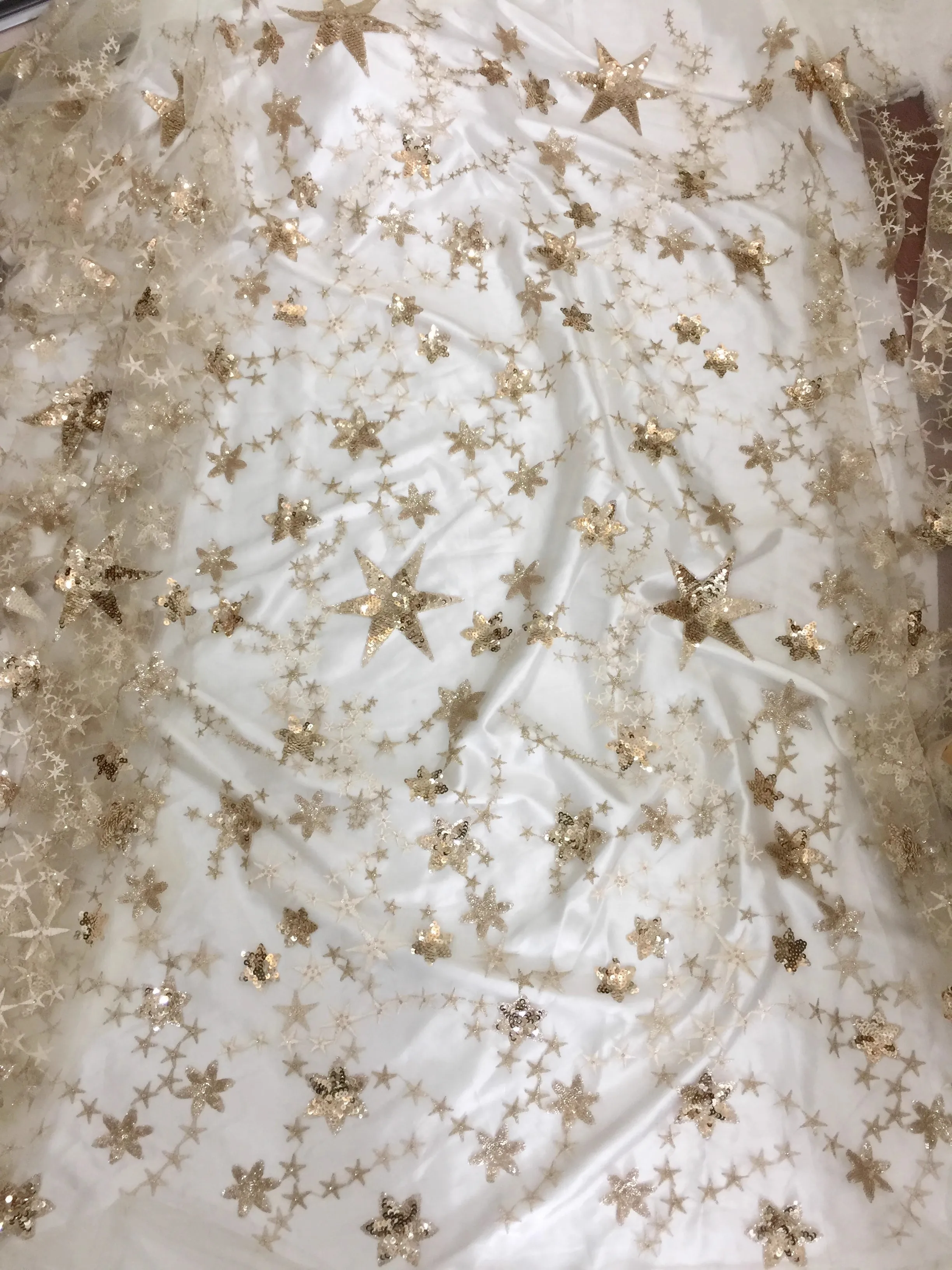 High quality Gauze Star Sequin Fabric Wedding Dress Stage Dress DIY Fabric