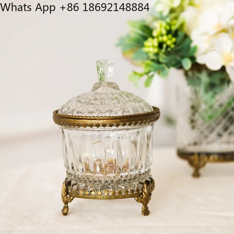 Vintage Luxury Brass & Glass Storage Jar, Container for Candy Jewelry Cotton Swab, Home Decor Ornament