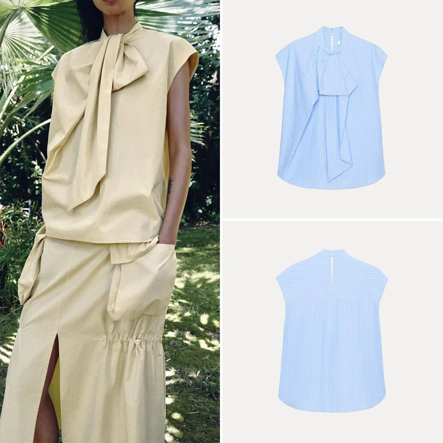 

Fashionable Summer Women's Shirt round Neck Sleeveless Stripe Knot 2026 New Arrival Commute Style Loose Fit ZW Series