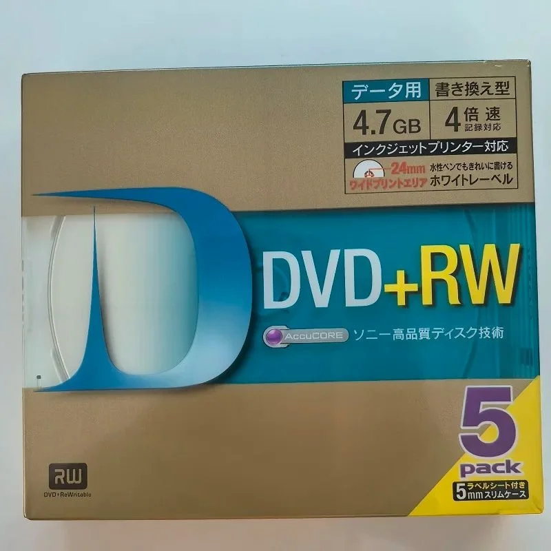 

5 упаковок, крышка для печати, диск для записи копирования DVD + RW, версия для передачи данных 1,2/4X, 4,7 ГБ, высококачественное долгосрочное хранилище