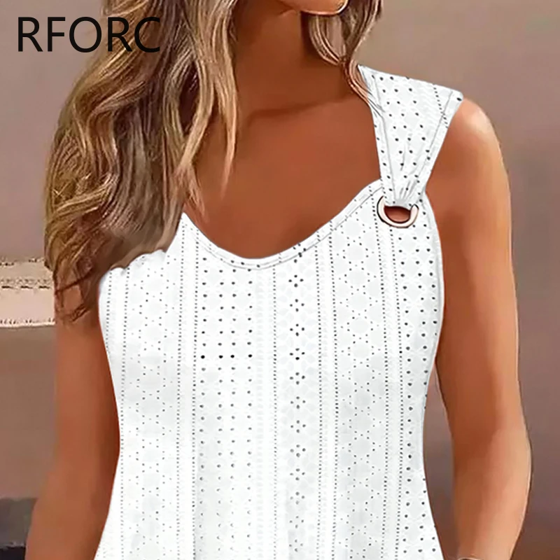 2024 Women Solid Thick Straps Hook Flower Hollow Sleeveless Casual Camis White Crop Tops