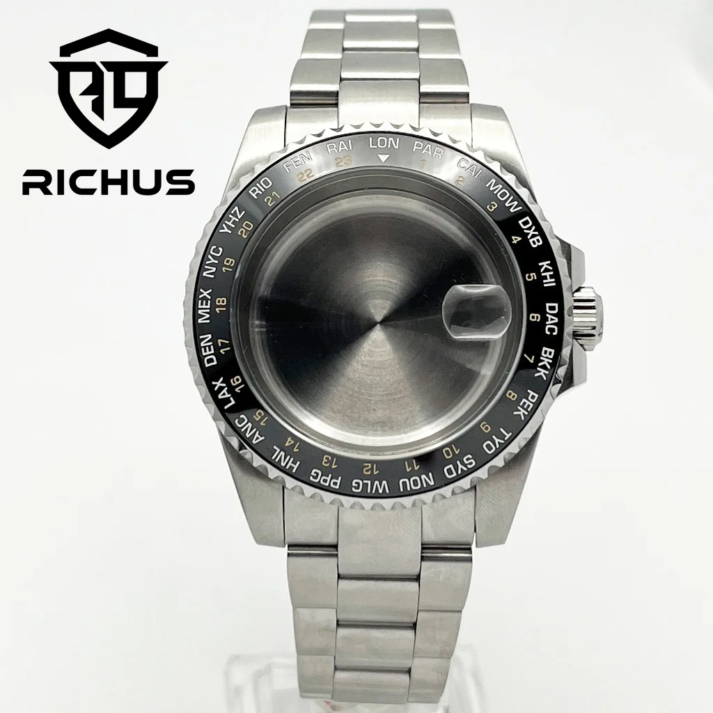 RICHUS 40mm sapphire glass silver watch case fit NH35 NH36 NH34 ETA2824 2836 PT5000 Miyota8205 8215 Mingzhu DG2813 3804 movement