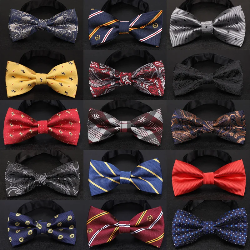 Adjustable Pre-tied Bow Tie For Men Purple Black Yellow Dots Stried Double Fold Bow Ties Waterproof Wedding Business Bowtie