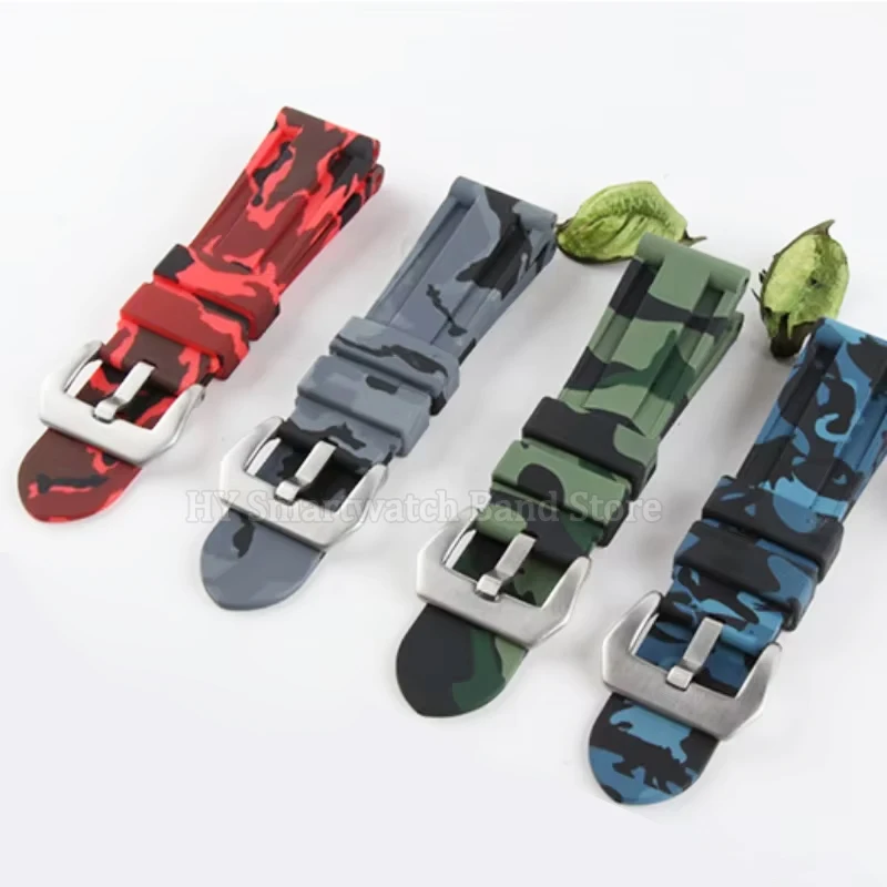 Универсальный силиконовый ремешок для часов 20 мм, 22 мм, 24 мм, 26 мм, камуфляжный резиновый браслет, спортивный сменный ремешок для часов Panerai, браслет