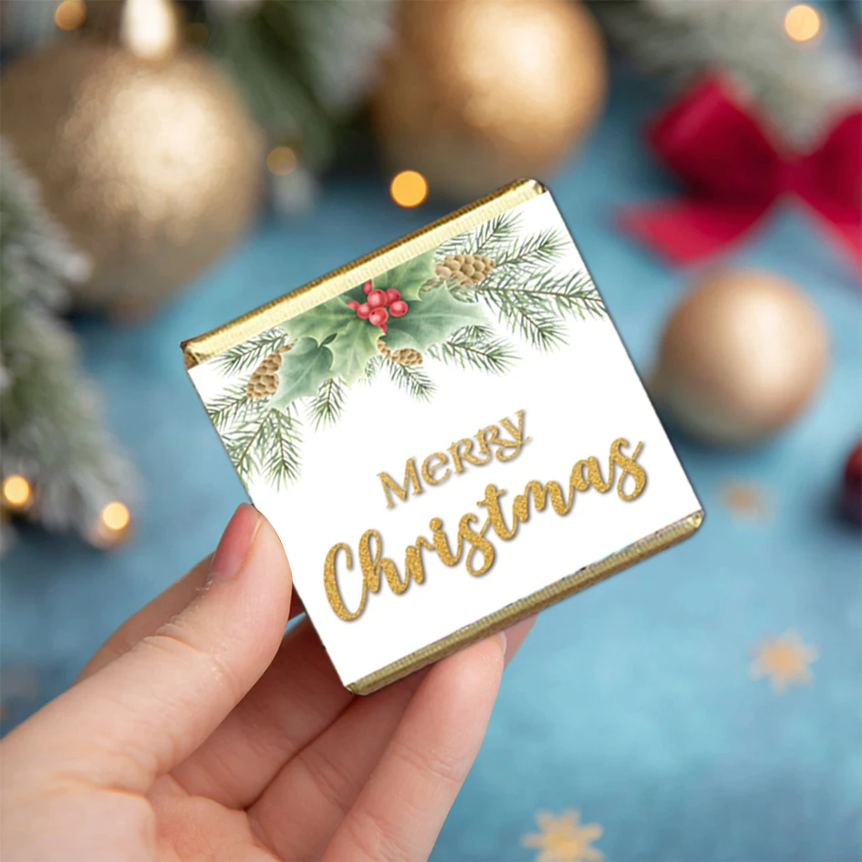 Maßgeschneiderte Weihnachts-Frohe-Schokoladenaufkleber, versiegelte dekorative Aufkleber für Urlaubssnacks und Geschenke