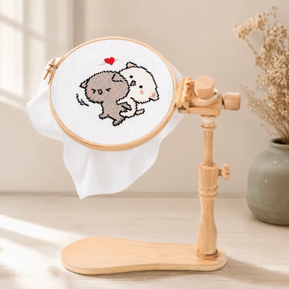 Adjustable Height Extender Embroidery Hoop Stand Beech Wood 360° Rotatable Cross Stitch Ring Frame Tabletop Seat Frame