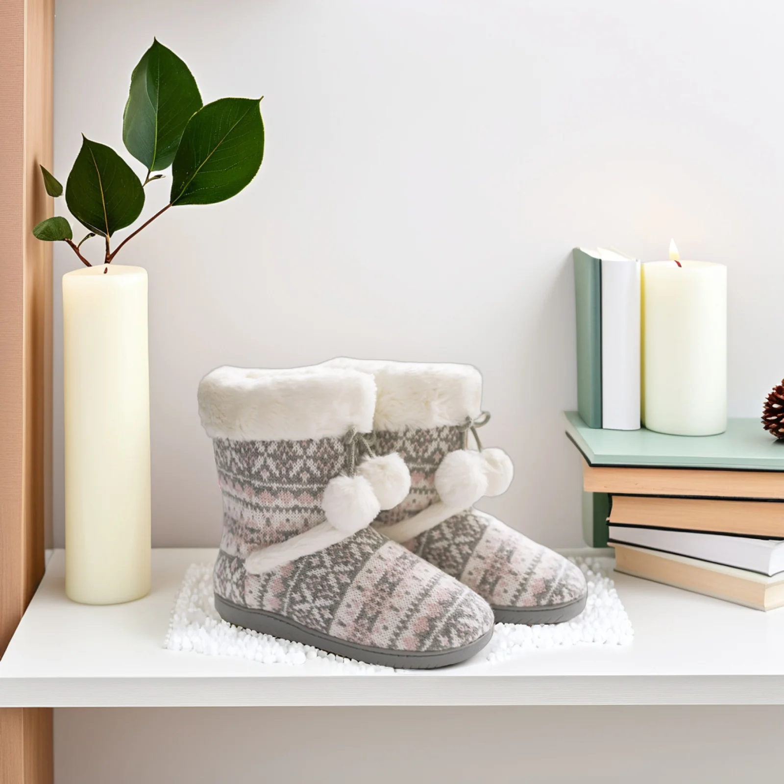 1Pair Winter Boots Warm Cotton Shoes Anti-Skid Household Footwear for Women Comfortable Stable Non-Slip Winter Home Shoes