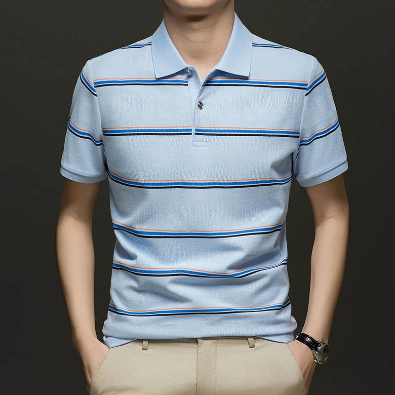 

Повседневная мужская рубашка поло из смеси хлопка в полоску с короткими рукавами, шелковистая летняя новая качественная мягкая удобная джентльменская рубашка Camisas De Hombre