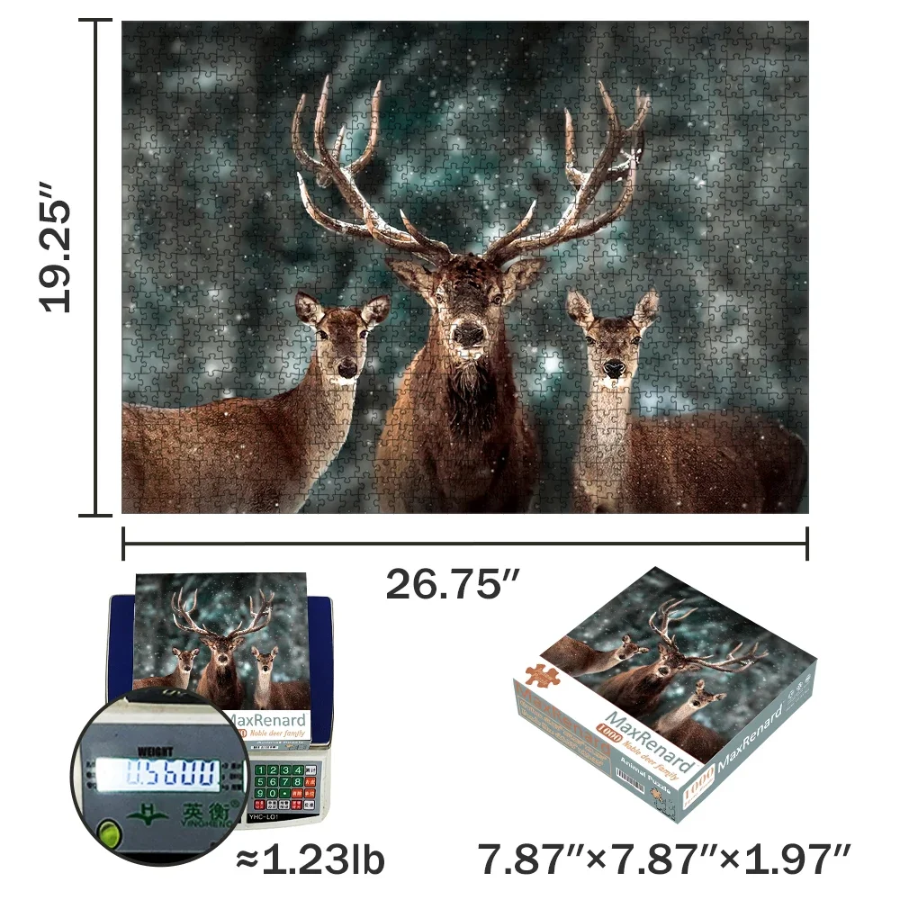 MaxRenard 1000 Pieces Puzzle for Adult Jigsaw 50*70cm Noble Deer Family Games Animal Photos Puzzles Toys Home Decoration