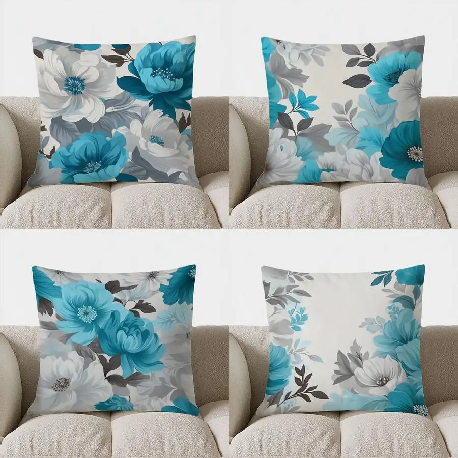 

Домашний декор, синий и белый узор с цветочным рисунком, декоративная подушка, чехол для подушки, подходит для дивана, спальни, автомобиля, наволочка
