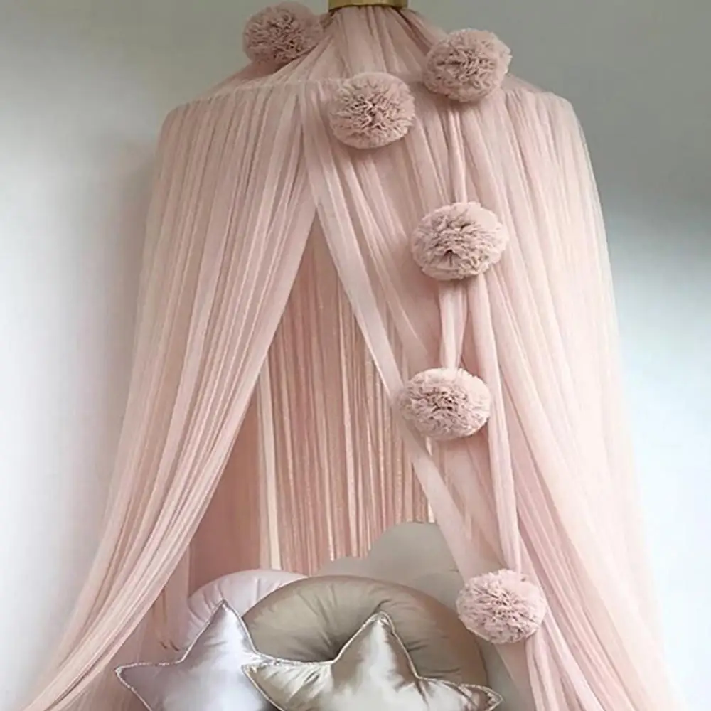 Kids Baby Bed Canopy Chiffon Pom Ball for Mosquito Net Bedding Hanging Home Room Decor