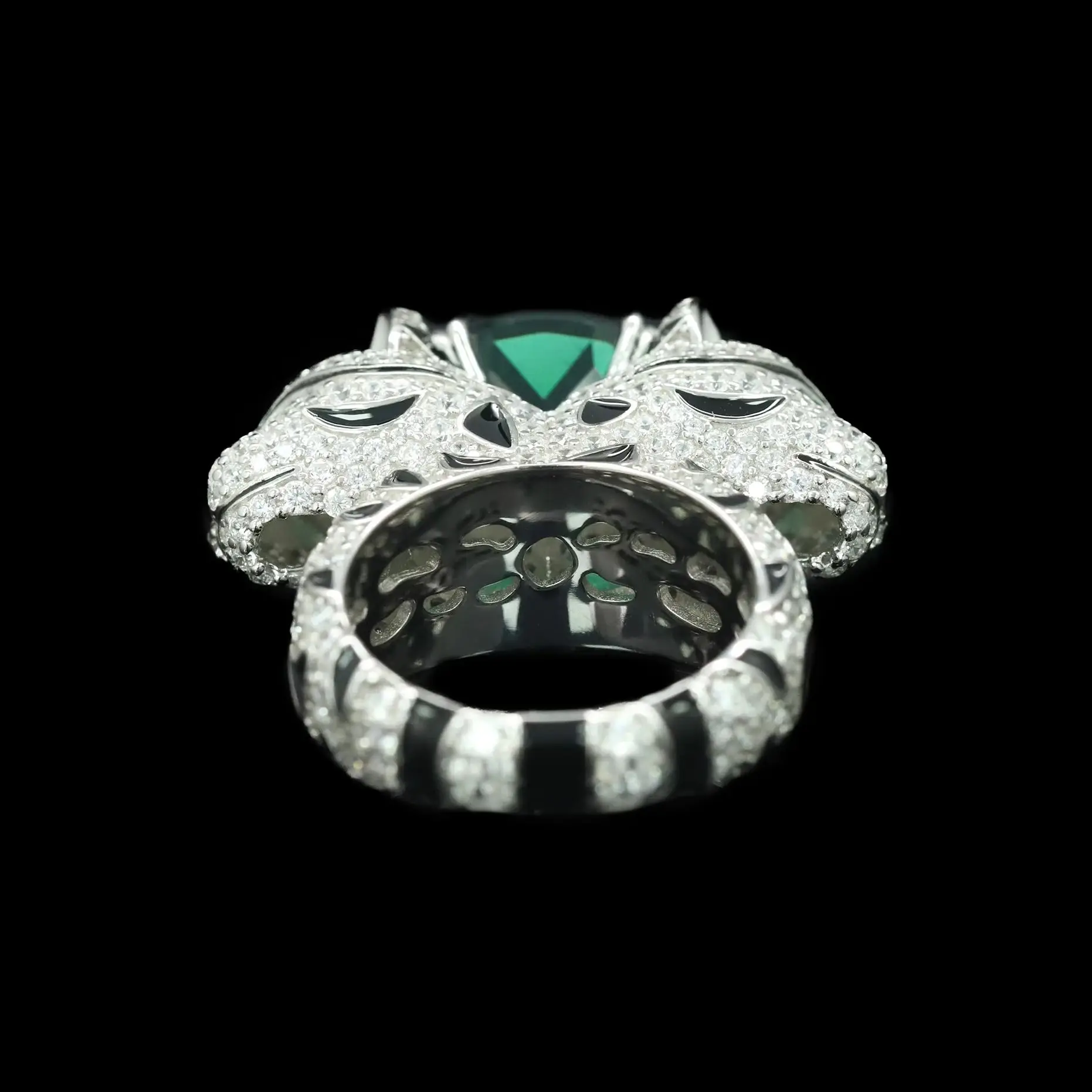 Vintage Panther Leopard 6.65ct Emerald Ring Women's 925 Sterling Silver Enamel Statement Cocktail Fine Jewelry Banquet Gifts