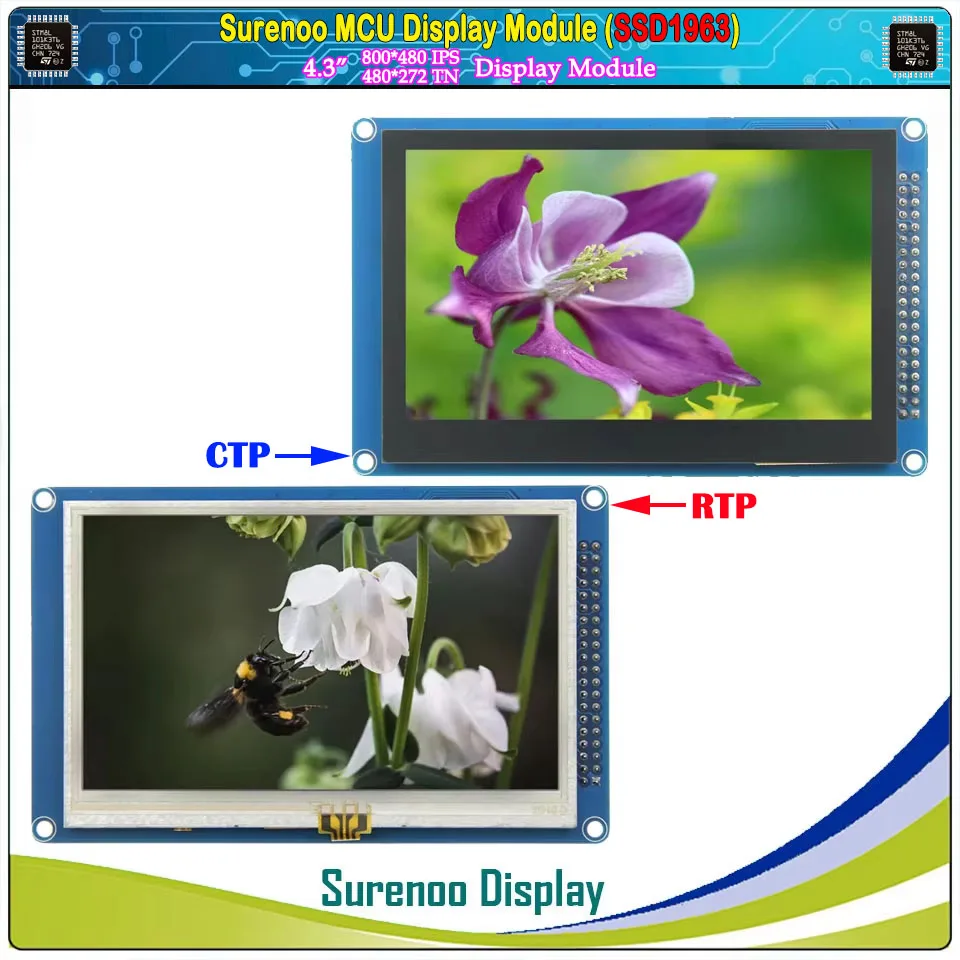 

4.3" inch 480*272 800*480 SSD1963 MCU Parallel TFT LCD Module Display Screen Resistive Capacitive Touch Panel STM32 AVR 51