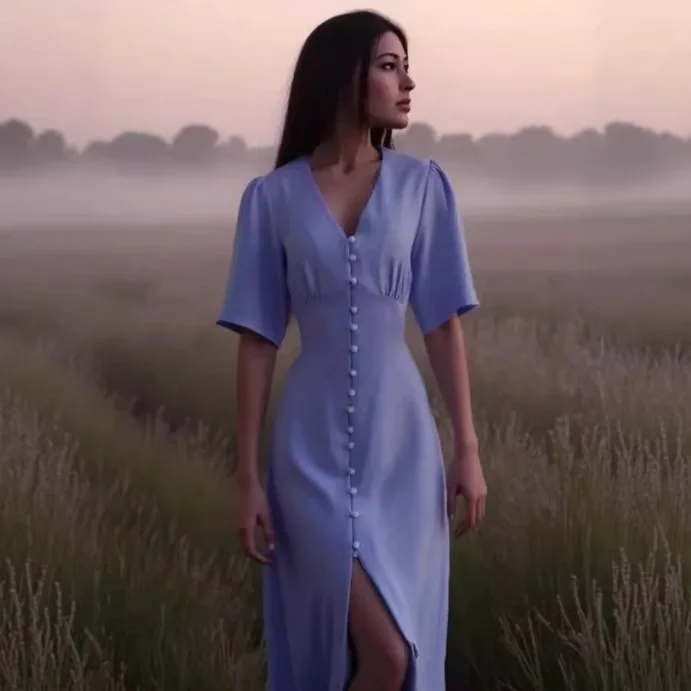 

2026 Spring French Style Dress Women Button Front Design Bodycon Party Gown Casual Tea Dress Evening Wear