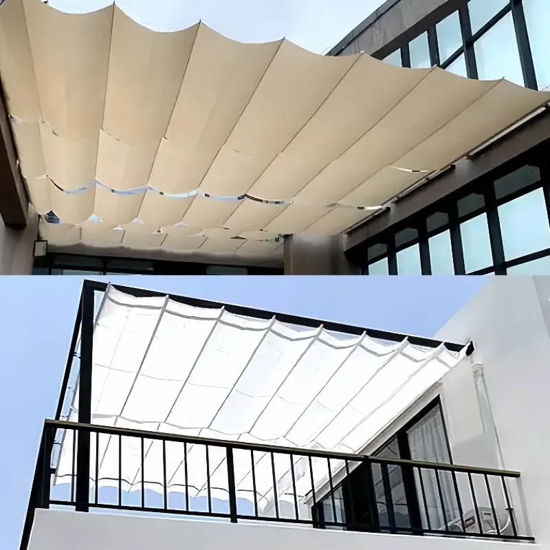Anti UV Waterproof Fabric Patio Telescopic Wave Sun Shade Net Home Garden Yard Sun Sails With Accessories