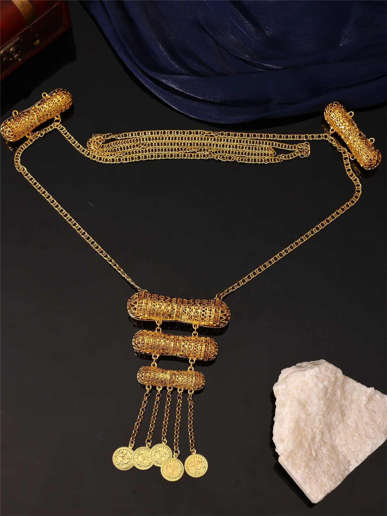 سلسلة جسم أنيقة للسيدات - شكل اسطوانة - منحوتة مجوفة - مجوهرات الزفاف والولائم للسيدات