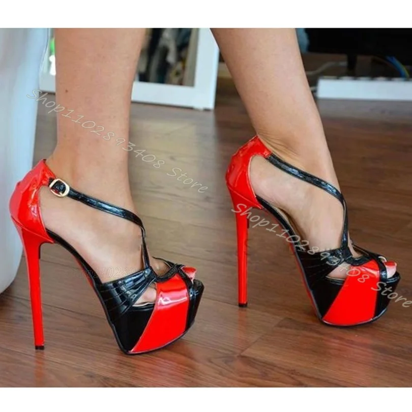 

Mixed Color Platform Sandals Peep Toe Cover Heels Ankle Buckle Shoes Summer Stylish Dress Party Shoes 2023 Zapatos Para Mujere