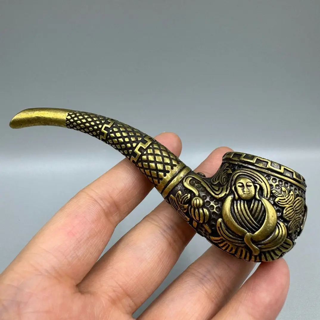 

Handmade men's pure copper pipe brass cigarette holder, old-fashioned cigarette bag, portable, traditional dry smoke carved ciga