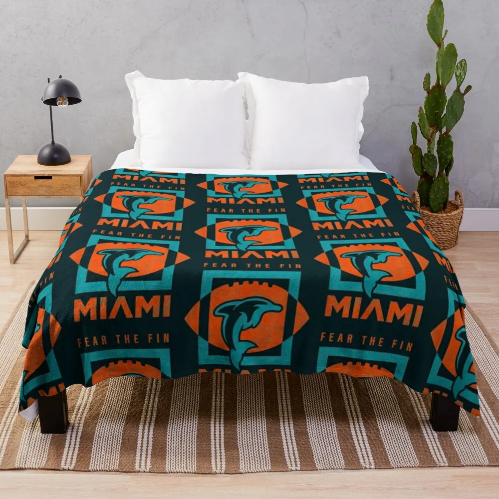 

Cool Dolphin Fear the Fin Miami Football Fan Throw Blanket blankets and throws warm for winter Blankets