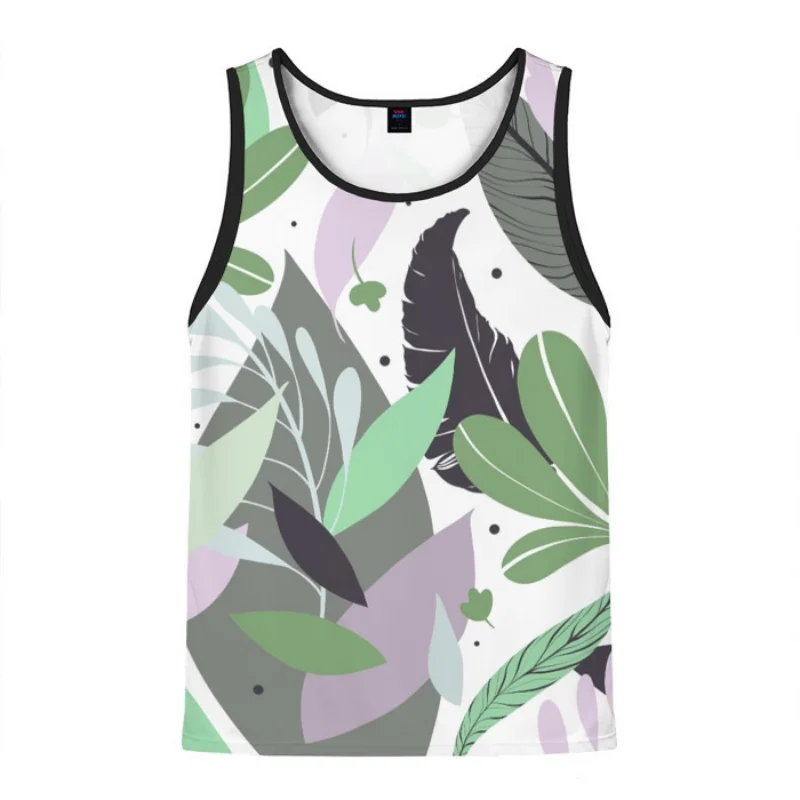 3D Printed Leaf Flames Tank Tops For Man Sky Letter Fashion Pattern Tees Summer Casual Vest Loose Sports Street Tank Top