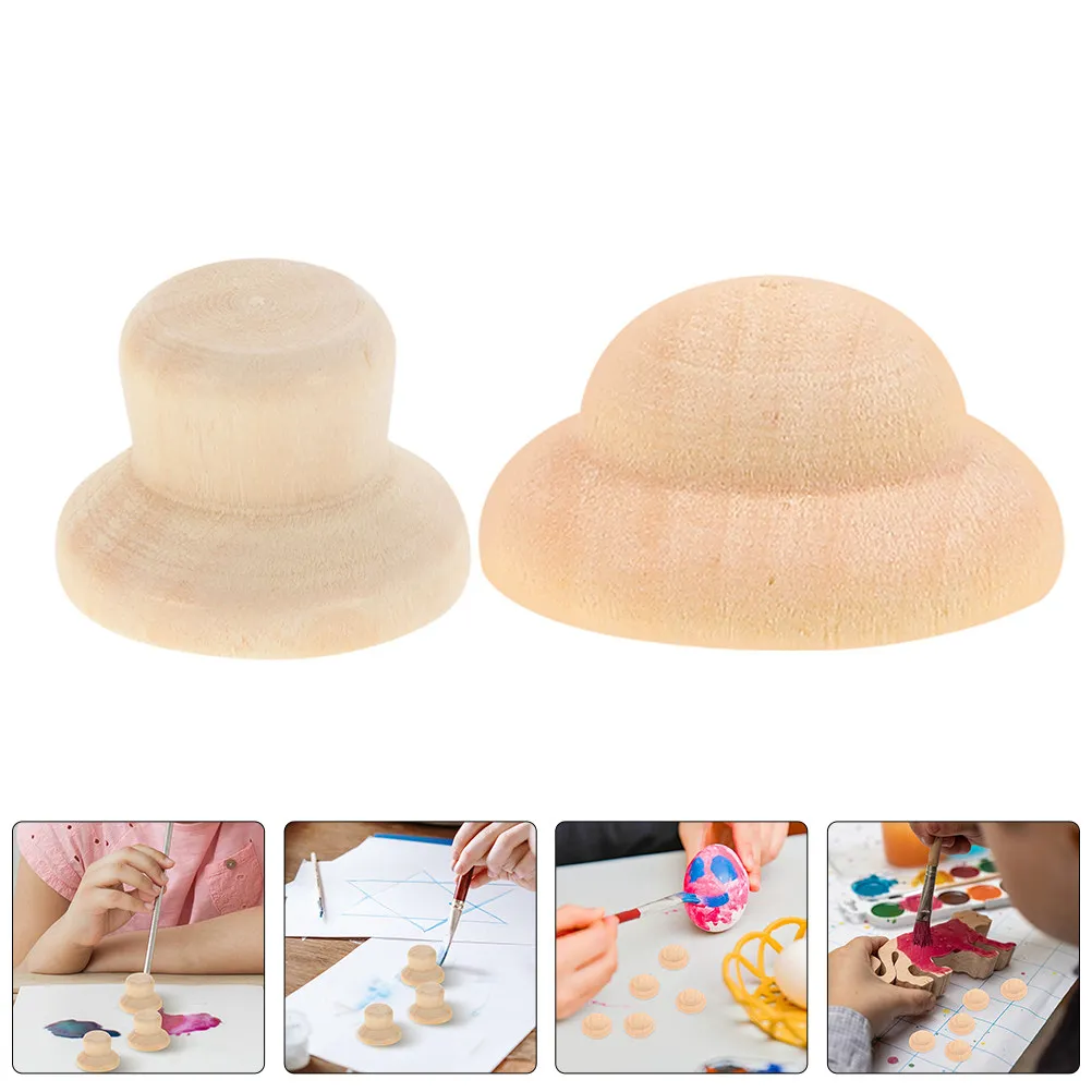 40Pcs Wooden Peg Hats Unfinished DIY Craft Blank Painting Graffiti Decor for Kids Creative Handmade Wood Caps for Decoration