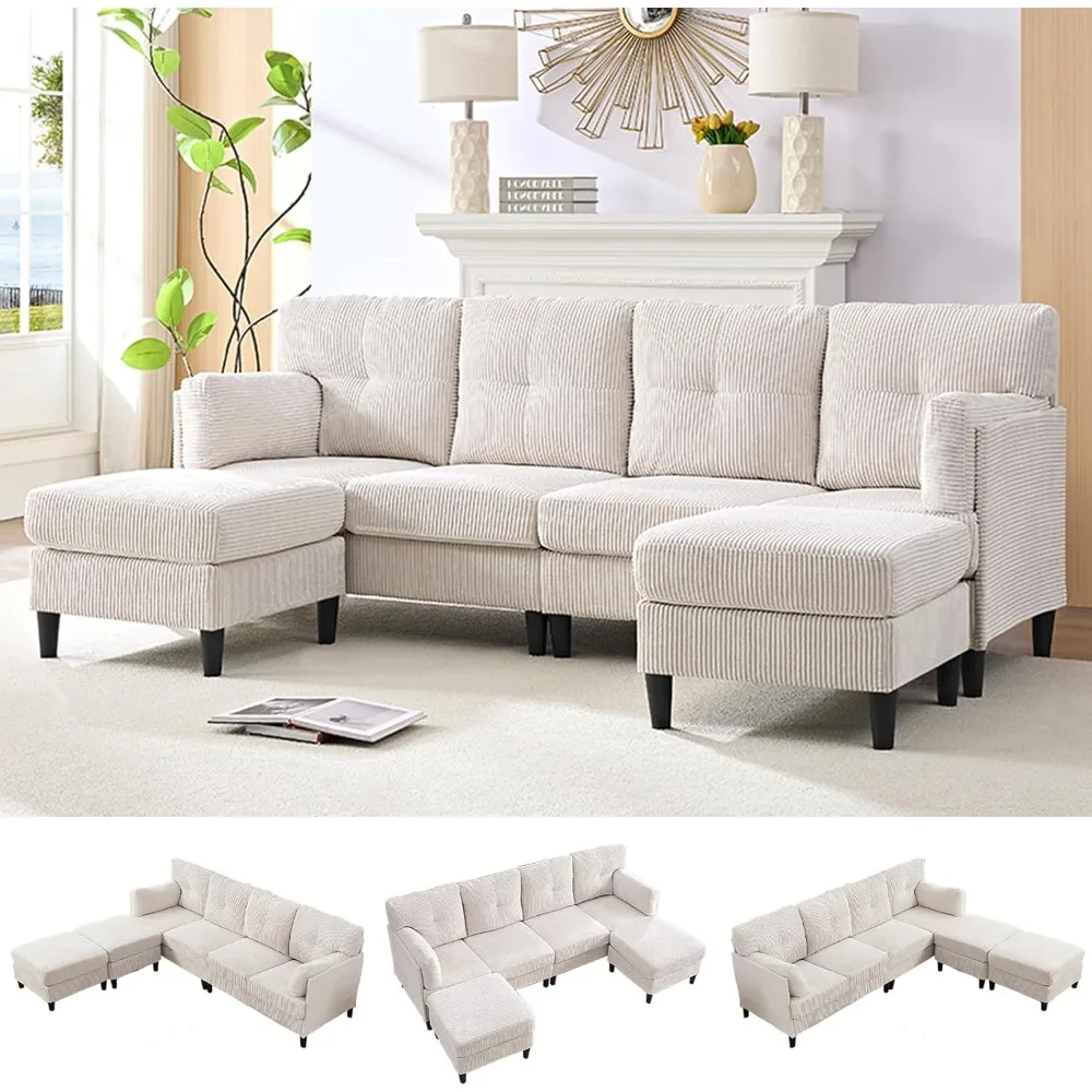 

Sectional Couches for Living Room, Modern Corduroy U-Shaped Sofa Couches with Convertible Double Chaise & Ottoman