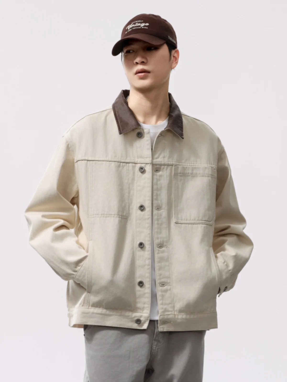 

Мужская куртка из высококачественной древесины вяза (эльма) свободного кроя с воротником-стойкой, в стиле колор-блок, весна 2025, модная американская верхняя одежда