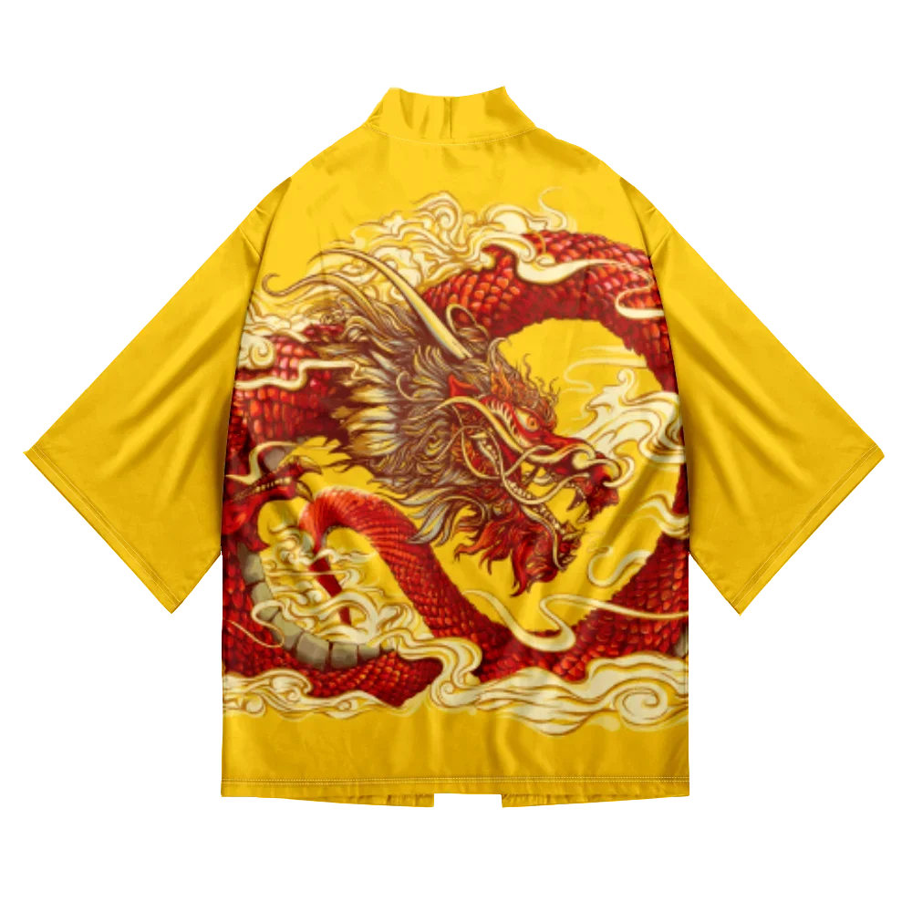 Dragon Print Yukata Men Women Cardigan Hawaiian Shirt Traditional Haori Obi Clothes Harajuku Kimono Cosplay Japanese Fashion