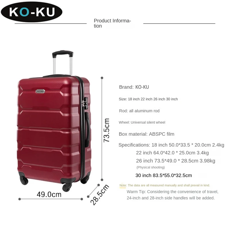 KO-KU New 4PCS Suitcase Set 18''22''26''30 Inch Trolley Case Anti-scratch Durable Boarding Box Large Capacity Luggage Set