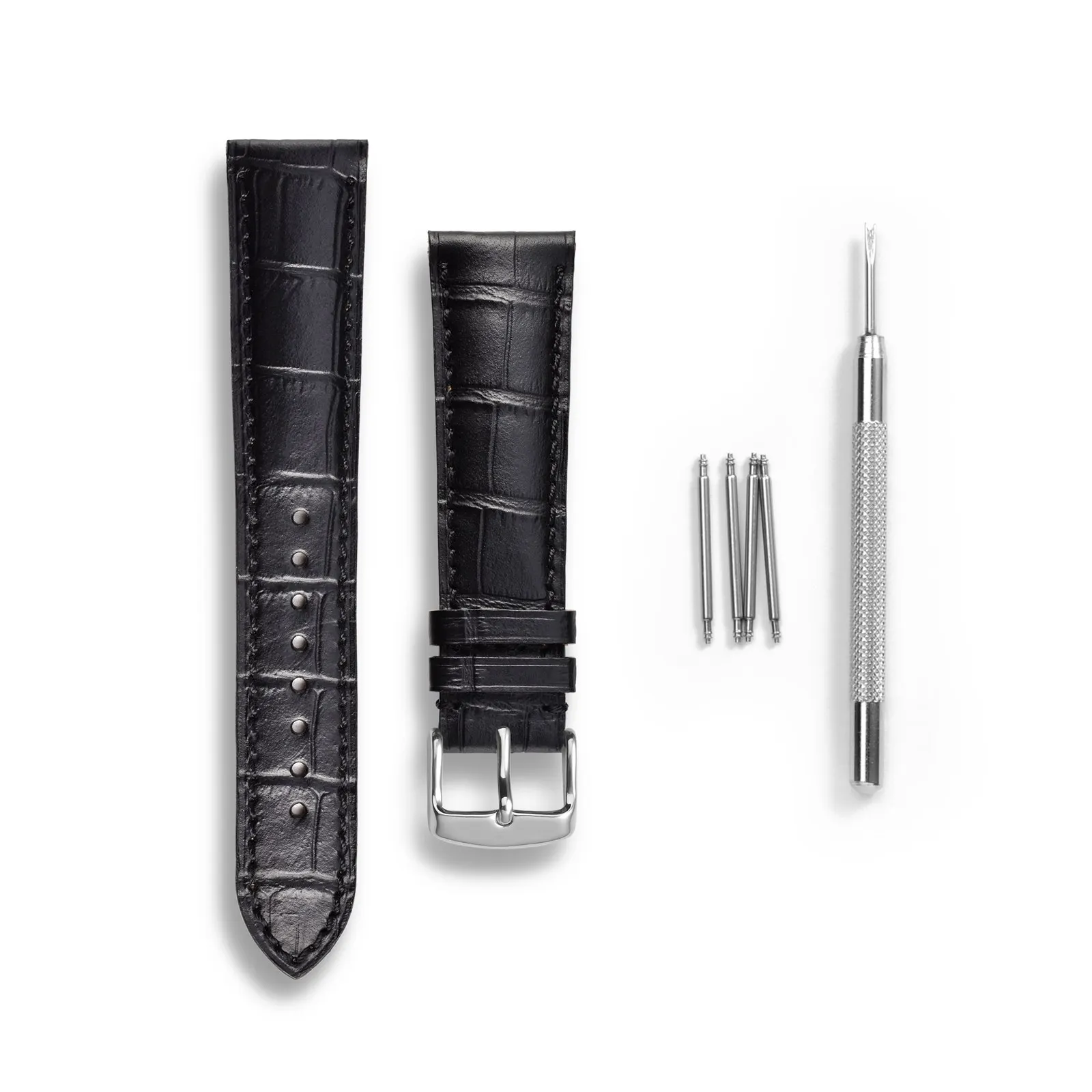 ANBEER Alligator Texture Leather Watch Strap 14mm 18mm 19mm 20mm 21mm 22mm Watch Accessories Watch Band Silver Buckle