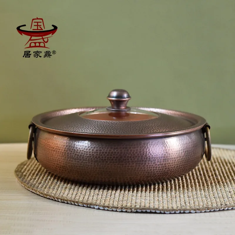 Pure Copper Hot Pot Hand Hammered Thick Vintage Drum 30cm Multi Styles Induction Safe for Home Commercial Shabu Shabu Stew Pot