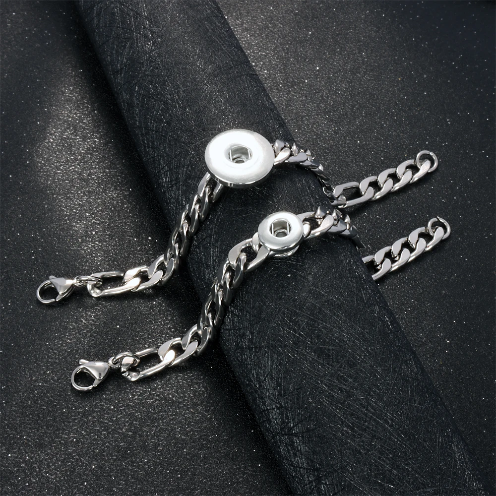 Stainless Steel 251 Chain Link  Fit 12mm 18mm Snap button Bangle Bracelet Charm Jewelry For Women Men Gift 19cm 21cm