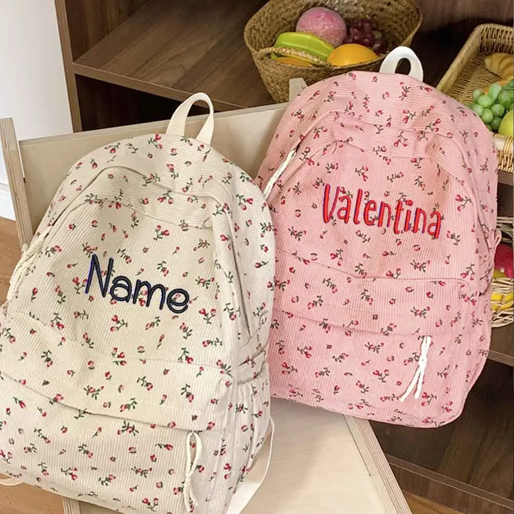 

Вельветовый рюкзак Ins с принтом, персонализированный универсальный рюкзак для девочек средней школы, дизайн ниши, с именем