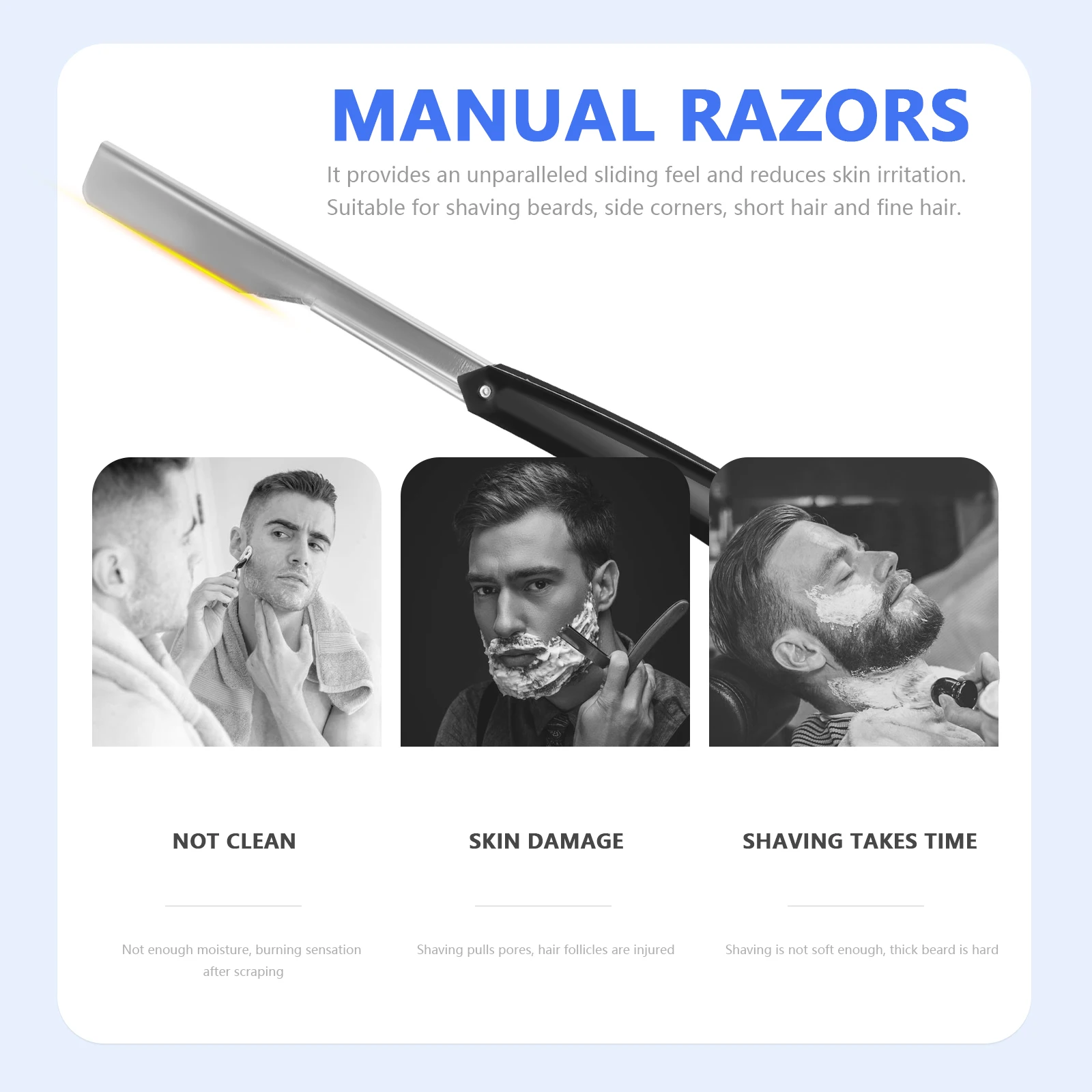 

Premium Manual Shaving Razor For Men Beard Trimming Portable Barber Salon Use Travel Size Fine Hair Skin-Friendly Razors