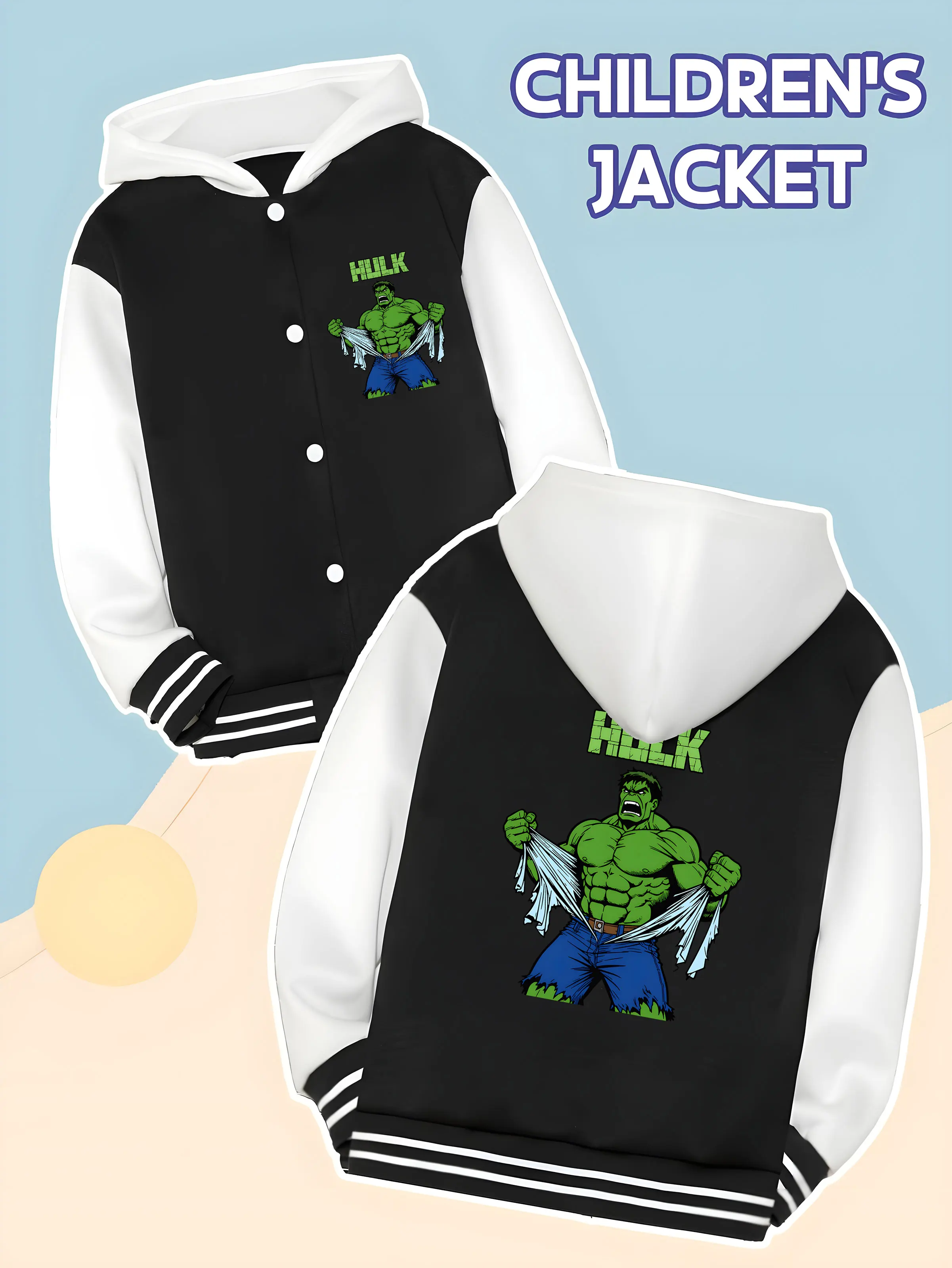 

MINISO Marvel Hulk Classic Boys Baseball Jacket - The Hulk tears the clothes in a dynamic shape, "HULK" shows the heroic power,