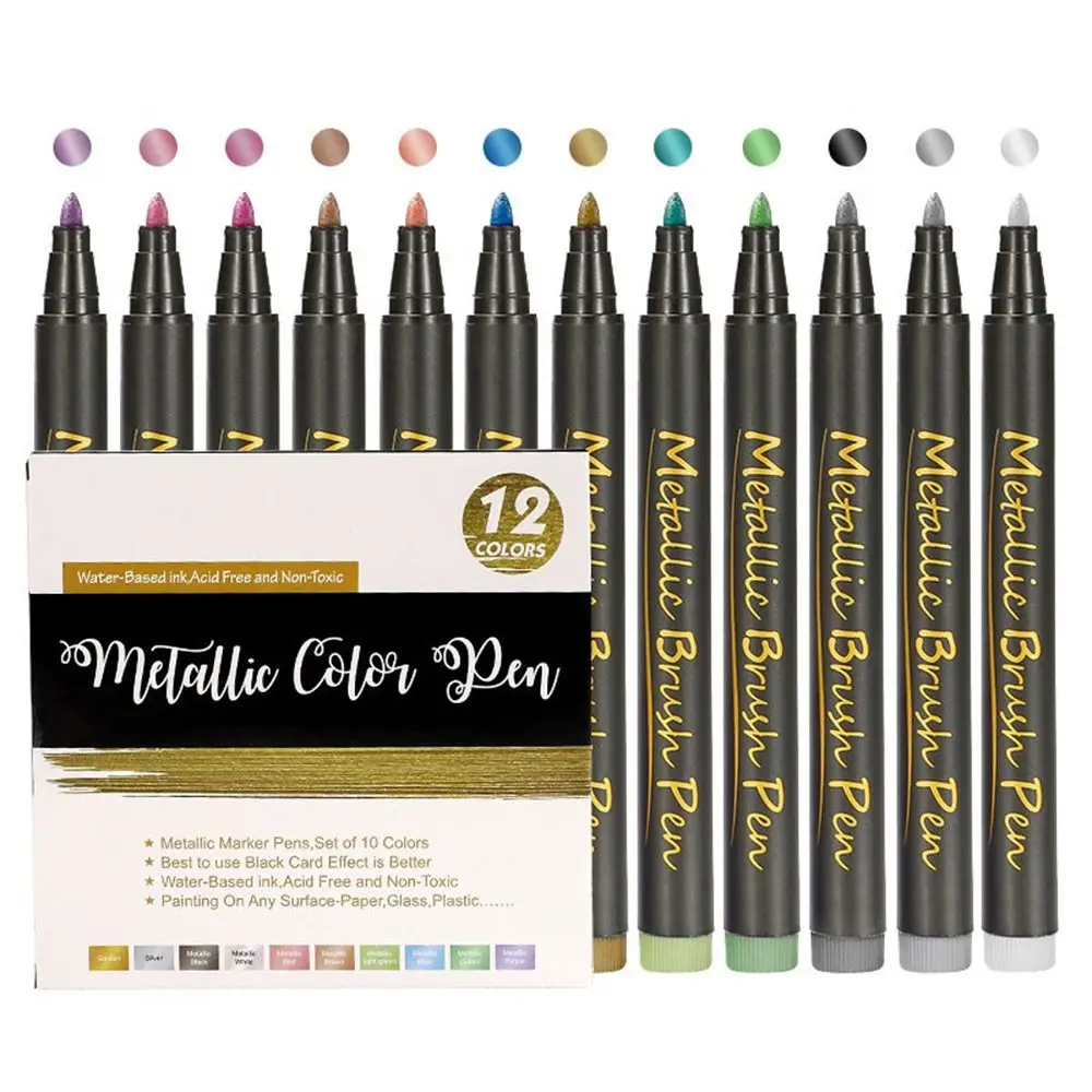 Water-Based ink Metallic Marker Pen Creative Doodle Marking DIY Coloring Touch-up Pen Soft Head Metallic Color Pen Album