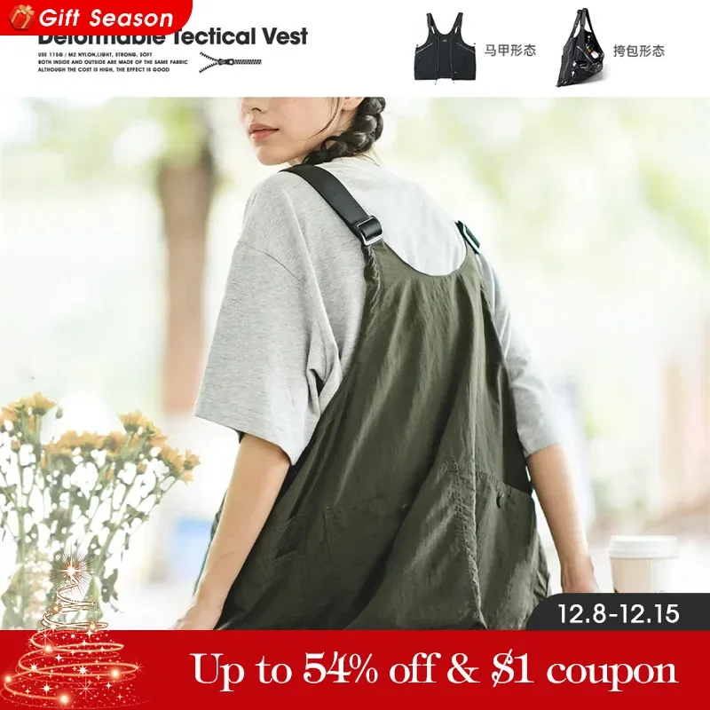 Maden Dames Japans Retro Multi-Pocket Nylon Vest Outdoor Dual Purpose Satchel Jack Lichtgewicht Vervormbaar Tektisch Vest