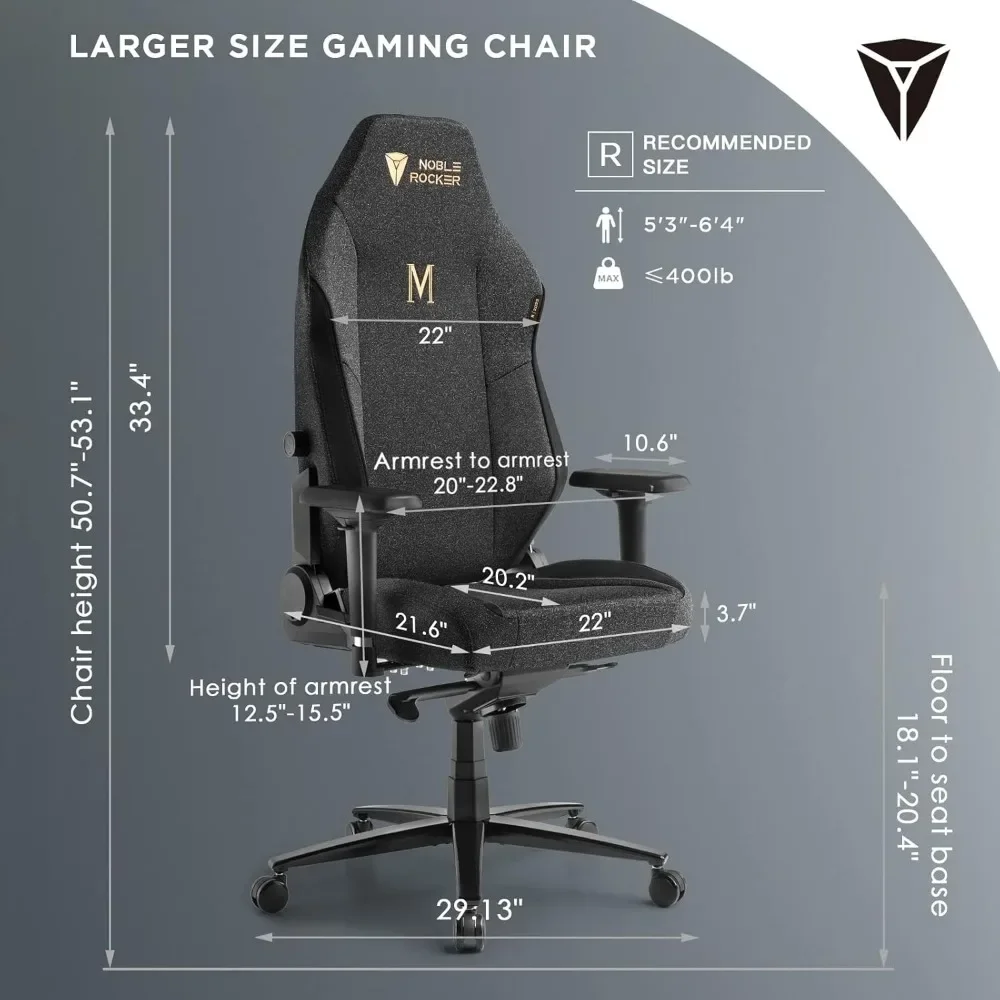 Gamingstoel Ergonomische PC-gamestoel - Lendensteun Hoofdsteun 4D-armleuningen Computerstoel, groot en lang Comfortabel groot