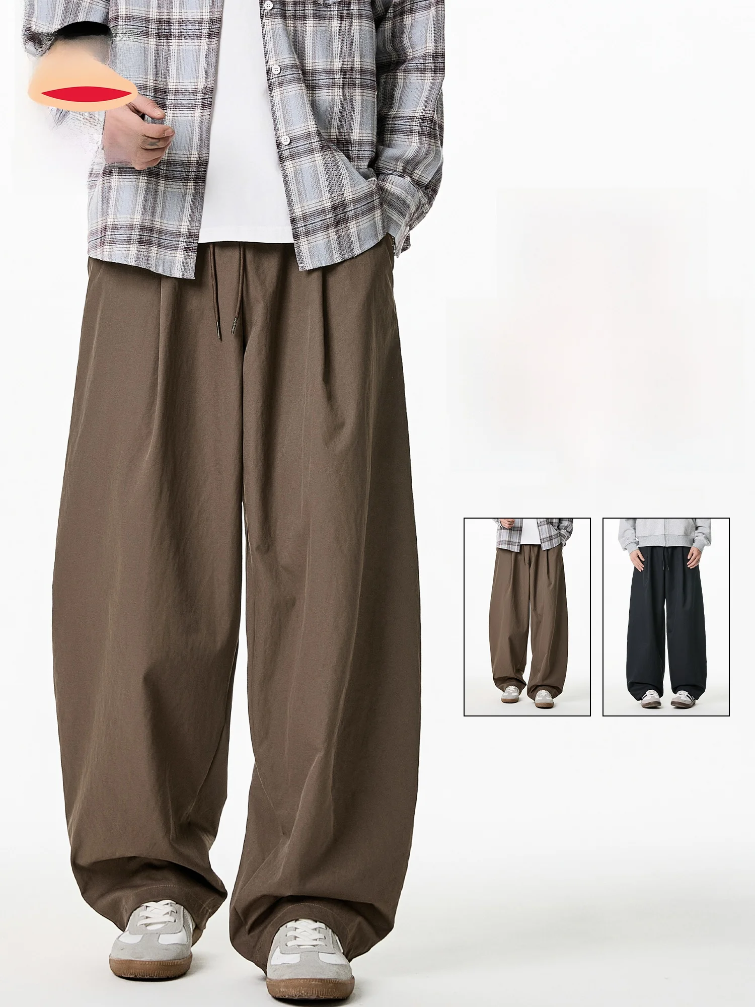

PaulFrank American Sle Loose Casual Pants Men Spring Pure Color Drapey Wide Leg Long Trousers Comfortable Straight Fit
