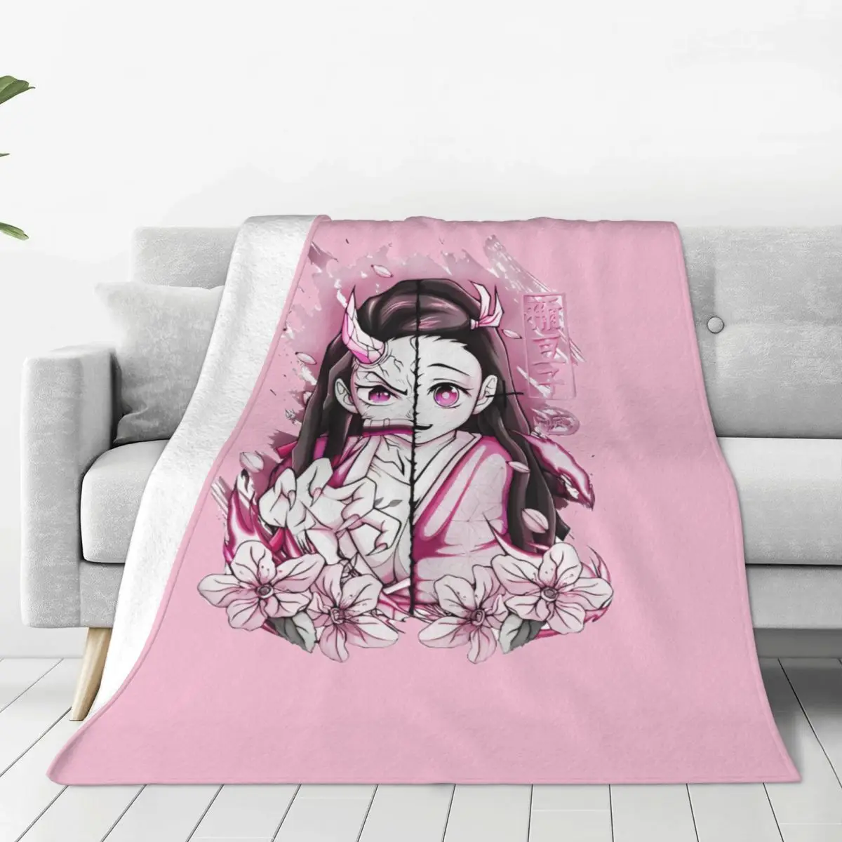 

Demon Slayers Kamado Nezuko Comic Blanket Cover Velvet Anime Super Warm Throw Blanket for Bedroom Sofa Bed Rug