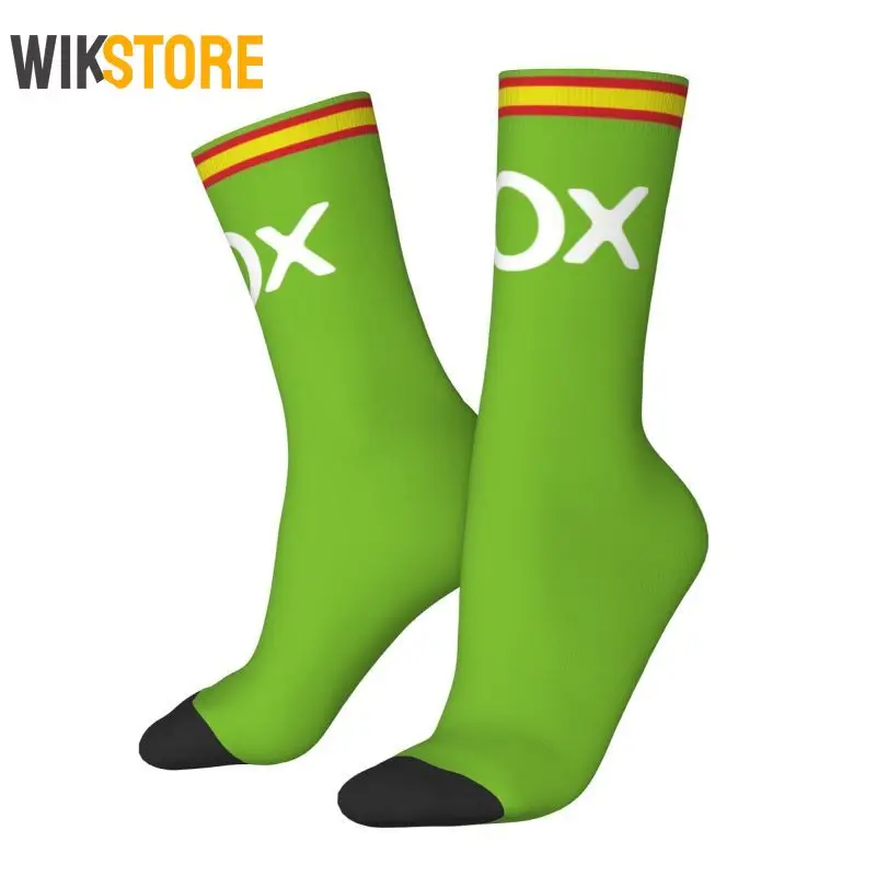 Spain Vox Stripe Flag Dress Socks Mens Womens Funny Crazy Sock Novelty Spanish Political Crew Socks Breathable Basketball Socks