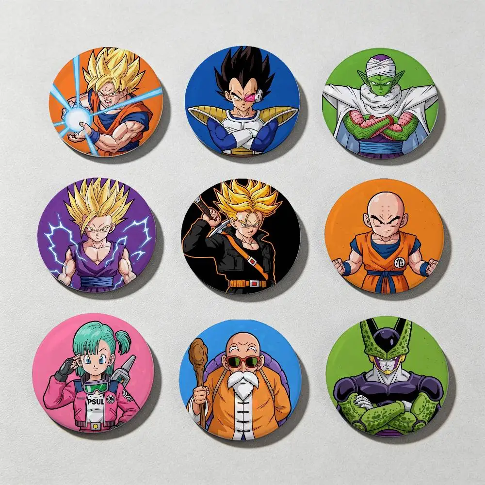 Dragon Ball Son Goku Laser Diamond Texture Button Pins Tinplate Brooches Cartoon Creative Badge For Backpack Clothes Decor