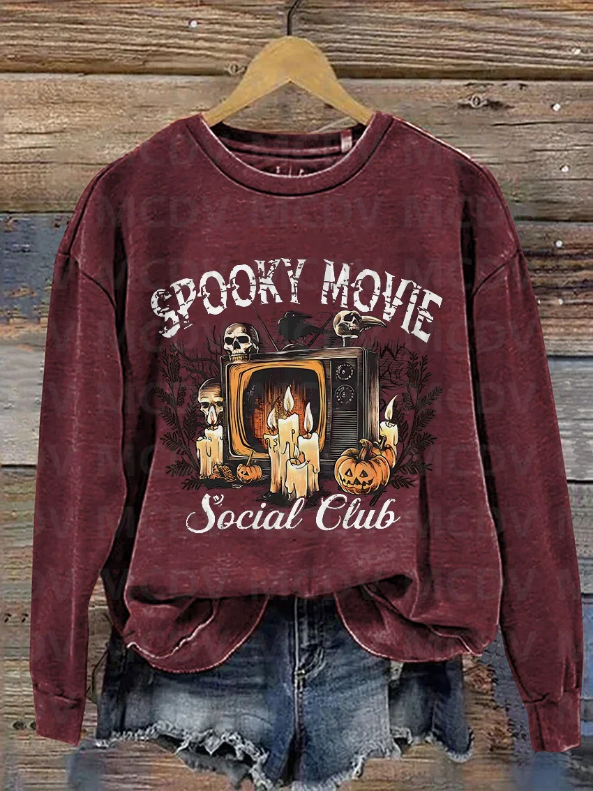 Spooky Movie Social Club Halloween Casual Print Sweatshirt