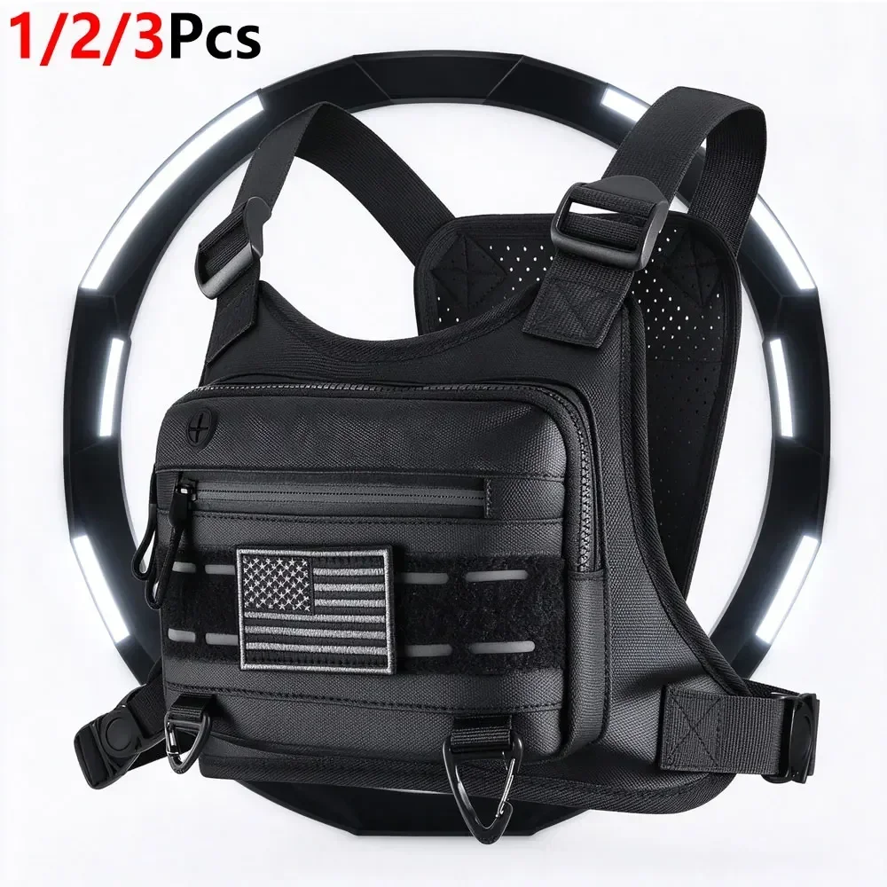 1/2/3Pcs Breathable Mesh Back Chest Rig Bag,Tactical Sports Chest Vest Pack with Reflective Strip,Adjustable Buckle for Running
